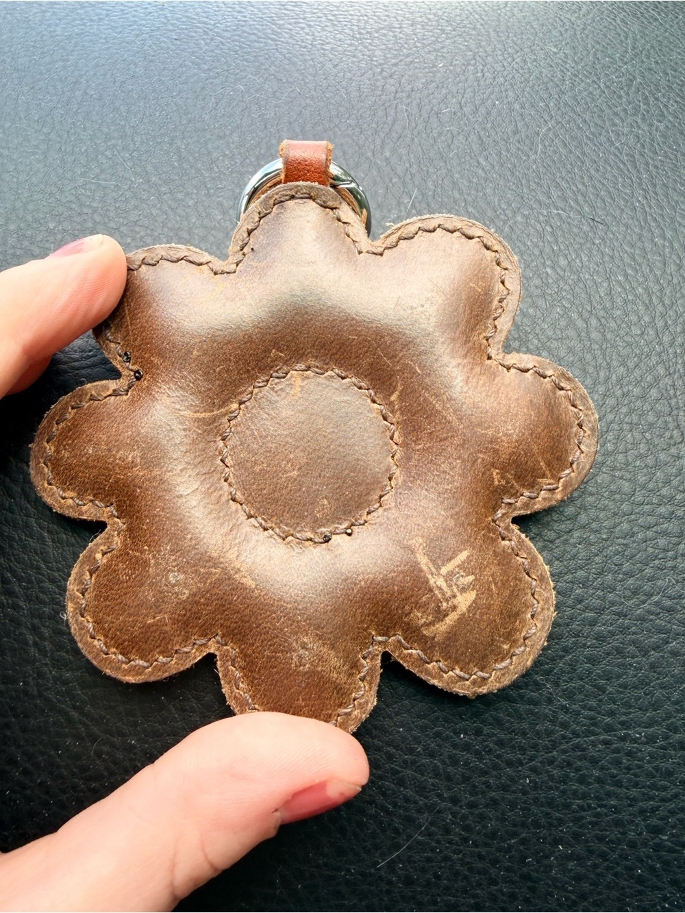Handmade 100% Leather Bag Charm- Flower Brown/Orange - Picture 3 of 3